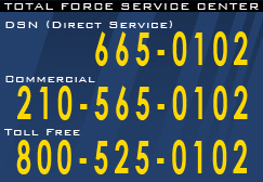 Total Force Service Center DSN 665-0102, Commercial 210-565-0102, Toll Free 800-525-0102
